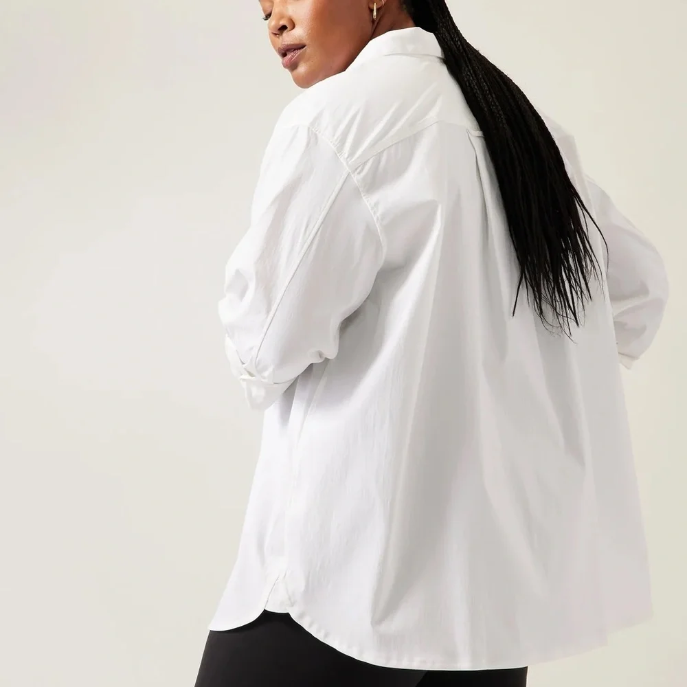 Athleta 882549-01 Women's Size LARGE White Oversized Button-Up Poplin Top Blouse - Picture 9 of 10